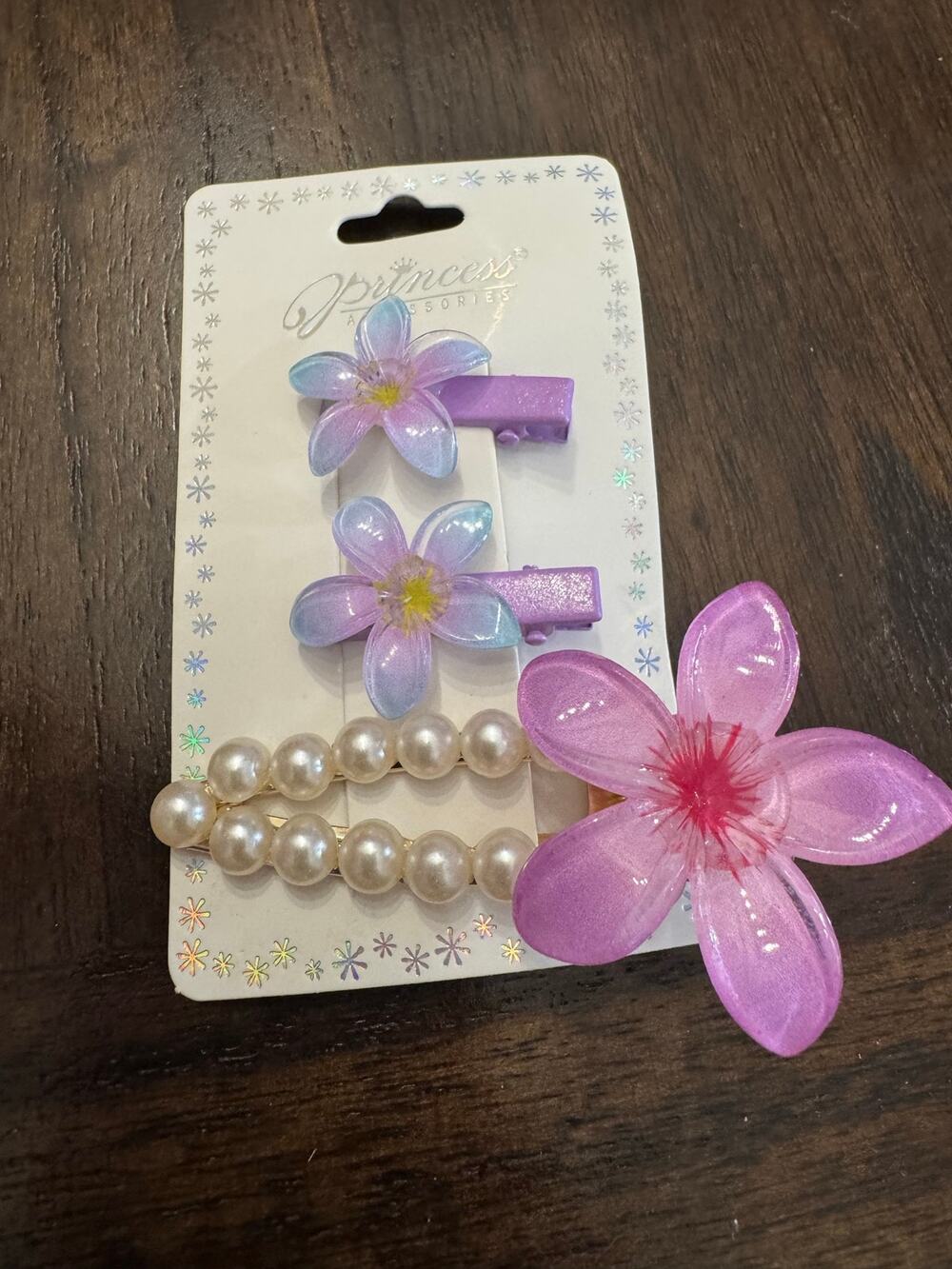 Large Pink and purple flower hair clips with pearl detail set of 3